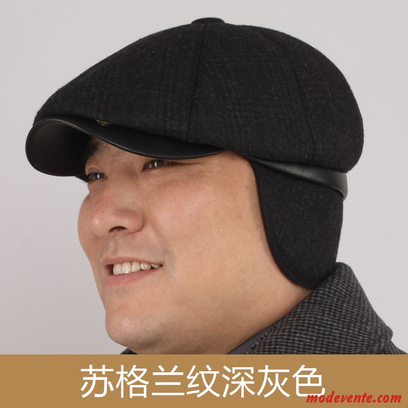 Chapeau Homme Milieu Casquette Hiver Oreille Protectrice Mode Personnes Âgées Noir