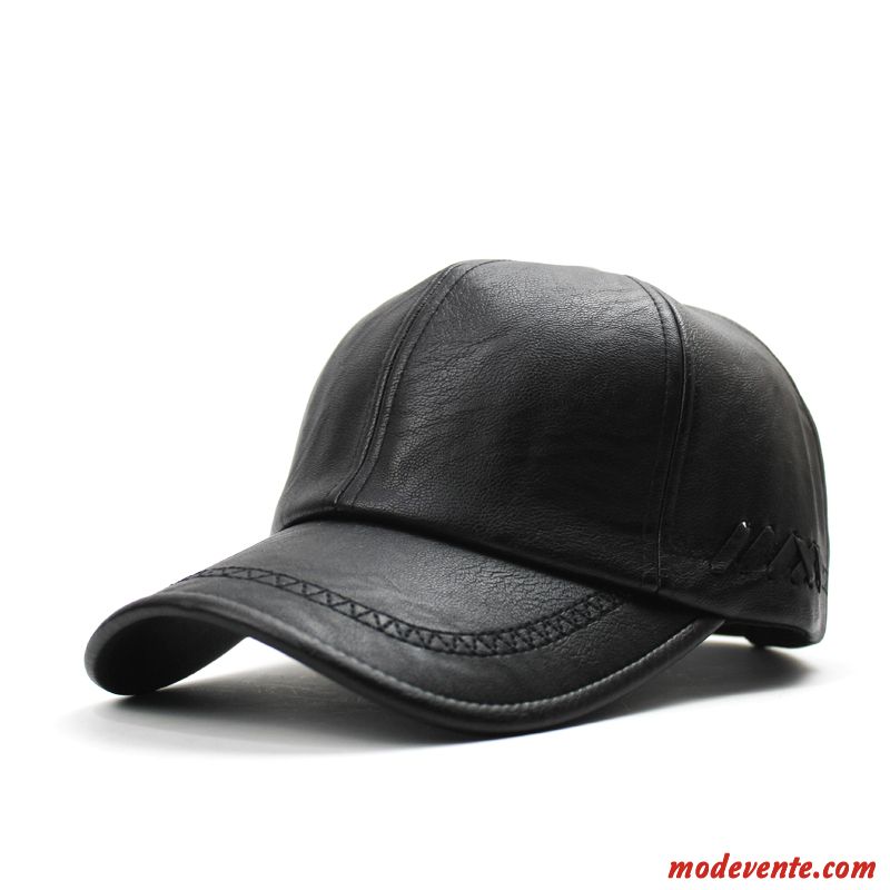 Chapeau Homme Pu Cuir Jeunesse Loisir Plus De Cachemire Tendance Milieu Noir