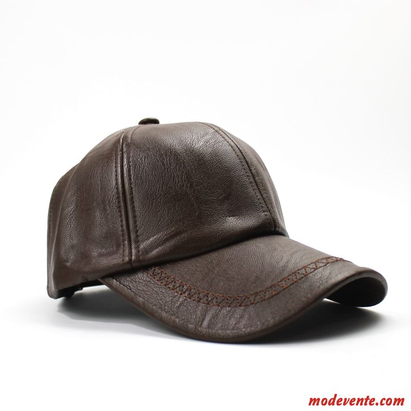 Chapeau Homme Pu Cuir Jeunesse Loisir Plus De Cachemire Tendance Milieu Noir