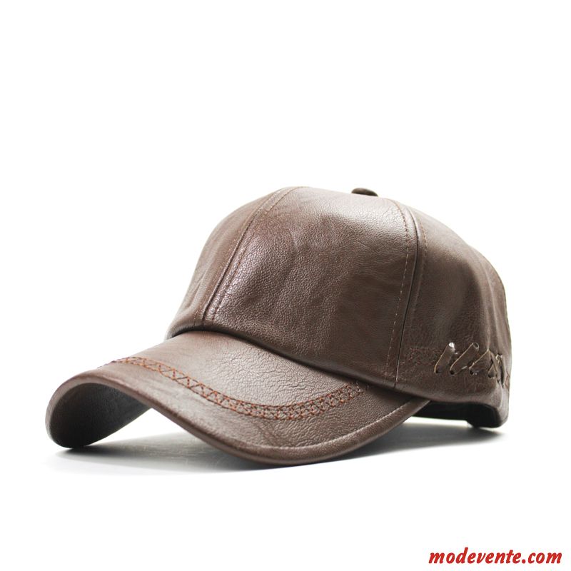 Chapeau Homme Pu Cuir Jeunesse Loisir Plus De Cachemire Tendance Milieu Noir