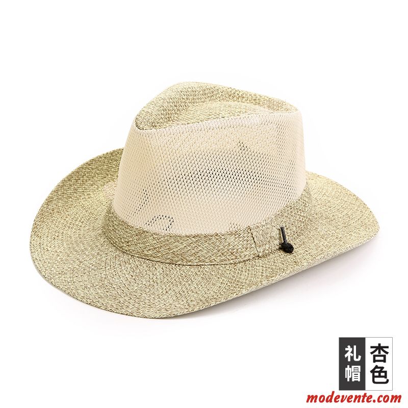 Chapeau Homme Voyage Respirant Chapeau De Soleil De Plein Air Loisir Chapeau De Paille Marron