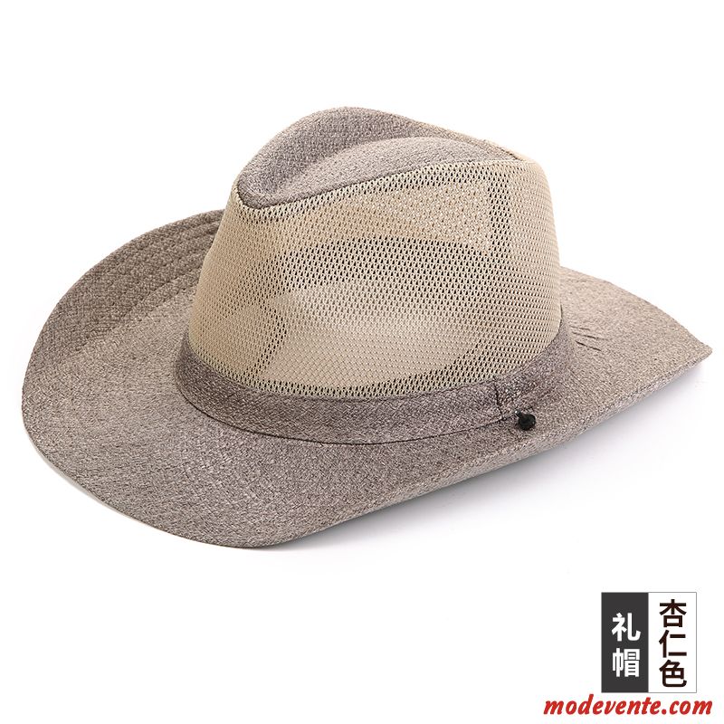 Chapeau Homme Voyage Respirant Chapeau De Soleil De Plein Air Loisir Chapeau De Paille Marron