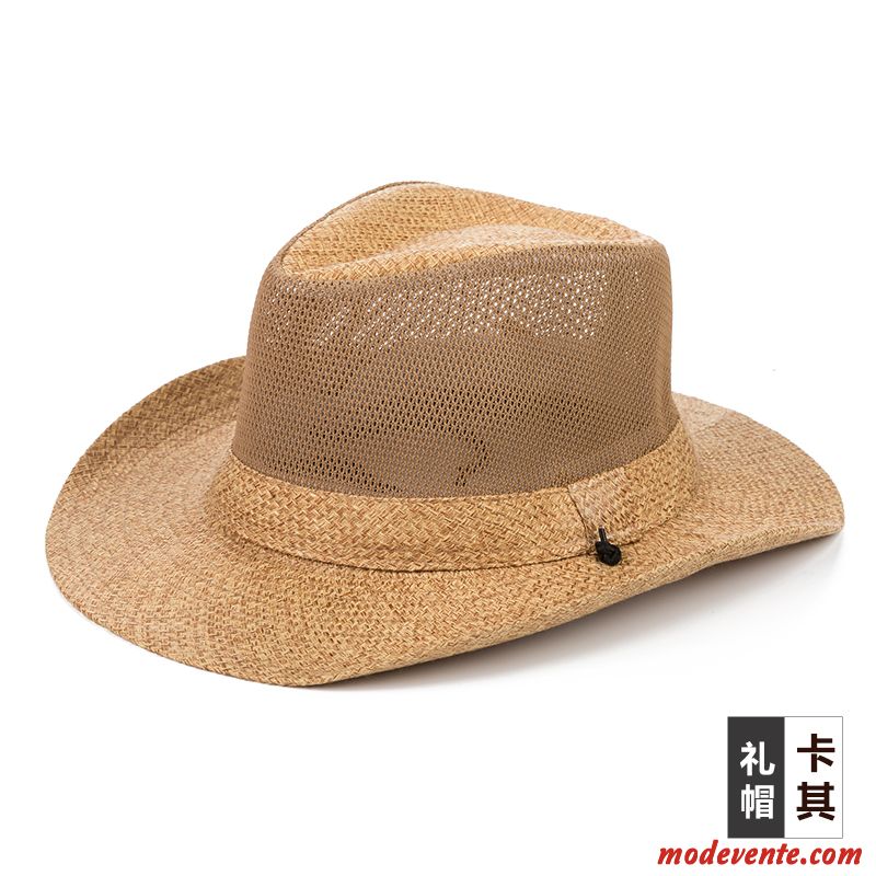 Chapeau Homme Voyage Respirant Chapeau De Soleil De Plein Air Loisir Chapeau De Paille Marron