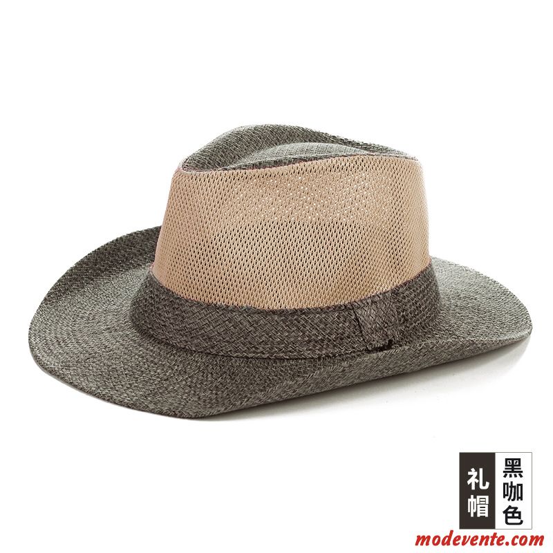 Chapeau Homme Voyage Respirant Chapeau De Soleil De Plein Air Loisir Chapeau De Paille Marron