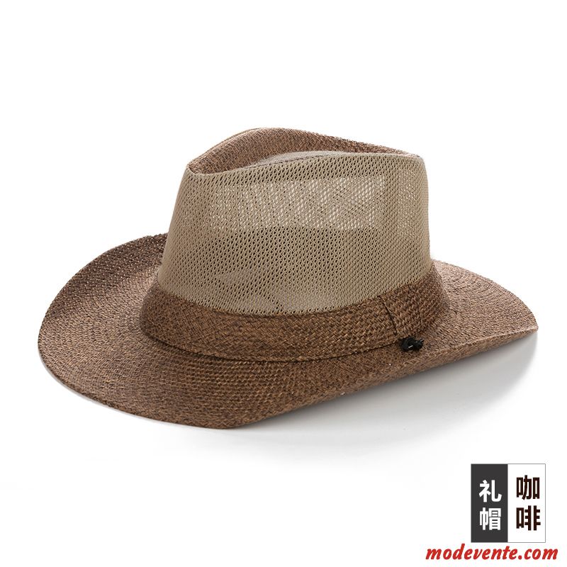 Chapeau Homme Voyage Respirant Chapeau De Soleil De Plein Air Loisir Chapeau De Paille Marron