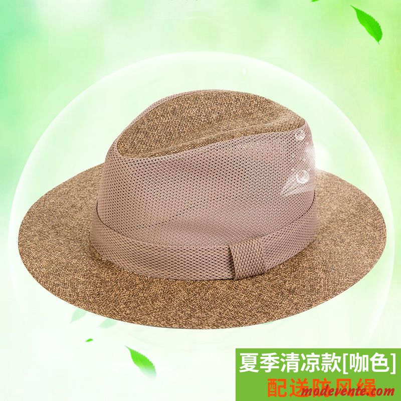 Chapeau Homme Voyage Respirant Chapeau De Soleil De Plein Air Loisir Chapeau De Paille Marron