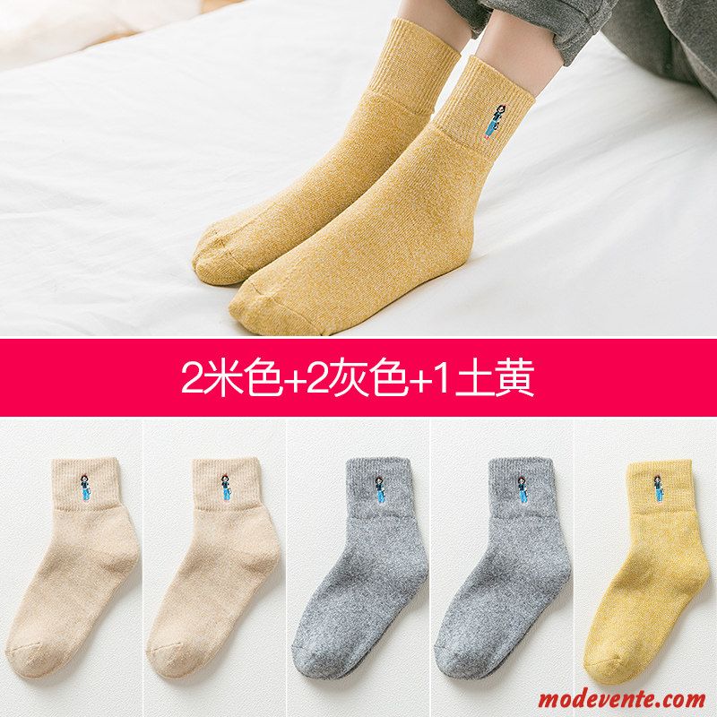 Chaussette Femme 100% Coton Chaussette Longue Chaussette Basse Coupée Chaussettes En Coton Milieu Hiver Rouge