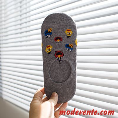 Chaussette Femme Antidérapant Chaussette Basse Coupée Coton Rayé Dessin Animé Silicone Gris Clair