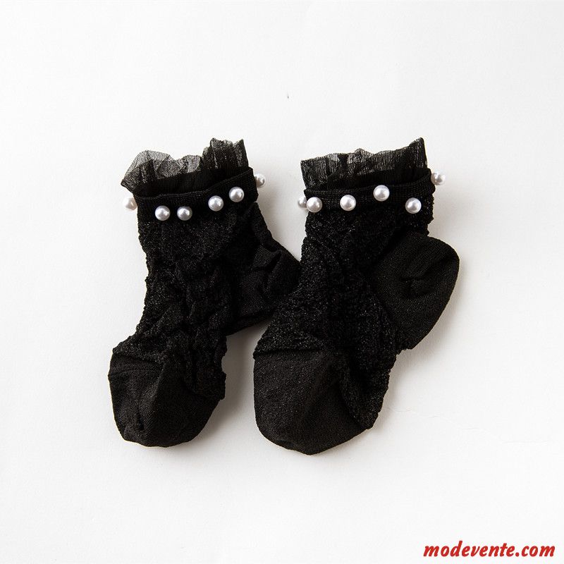 Chaussette Femme Chaussette De Noël Œillet Section Mince Dentelle Printemps Perle Noir Or Argent