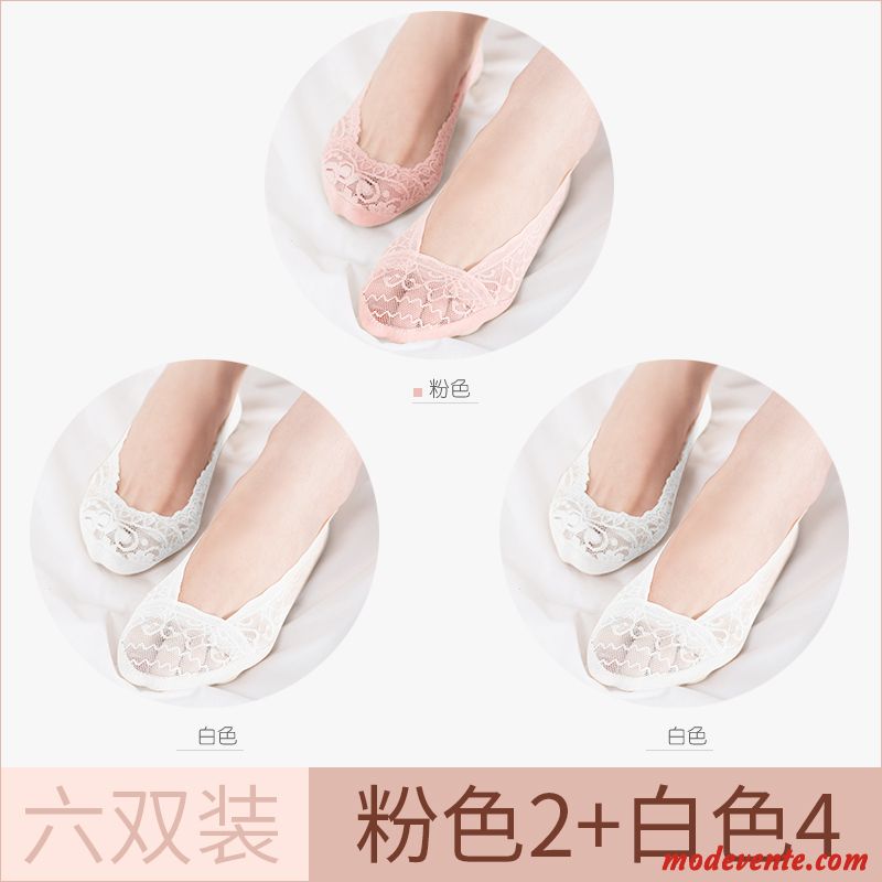 Chaussette Femme Coton Antidérapant Été Dentelle Silicone Invisible Noir Clair