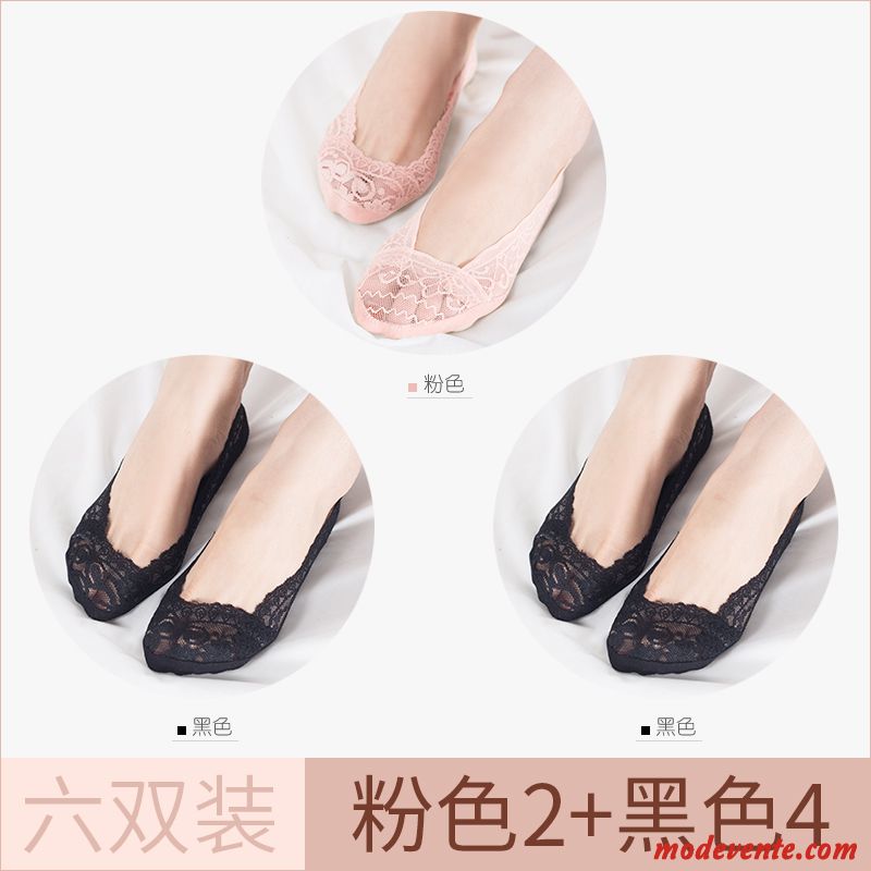 Chaussette Femme Coton Antidérapant Été Dentelle Silicone Invisible Noir Clair