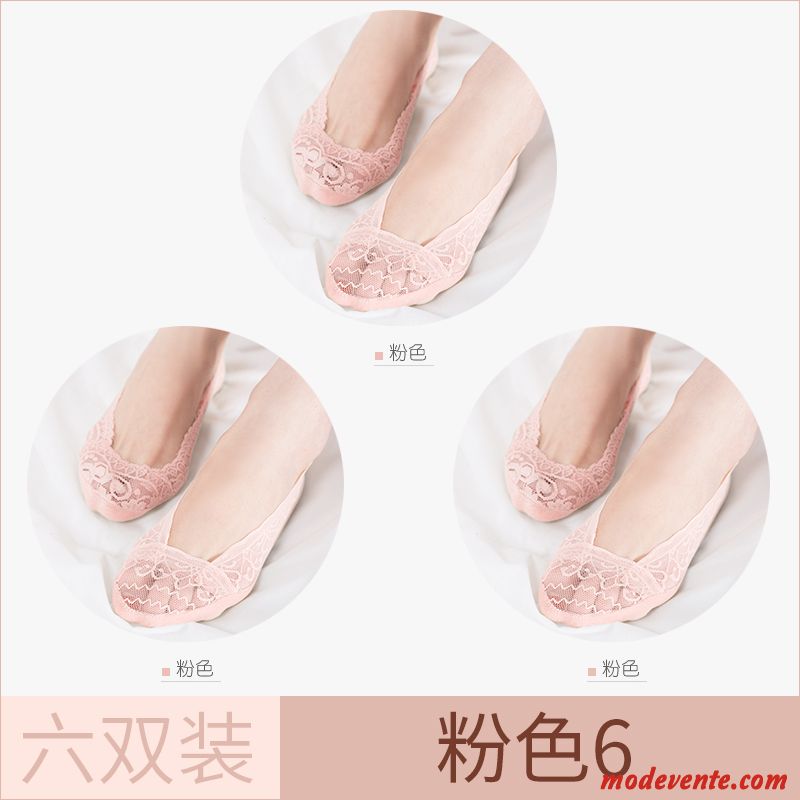 Chaussette Femme Coton Antidérapant Été Dentelle Silicone Invisible Noir Clair