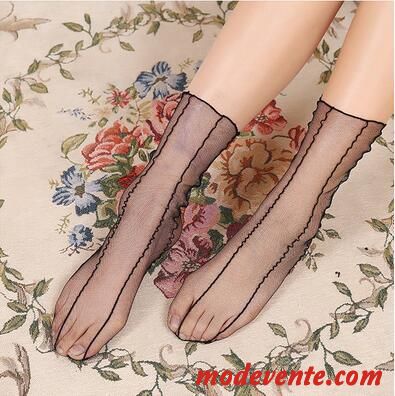 Chaussette Femme Dentelle Sexy Été Chaussette Courte Transparent Très Mince Noir