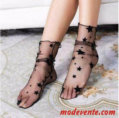 Chaussette Femme Dentelle Sexy Été Chaussette Courte Transparent Très Mince Noir