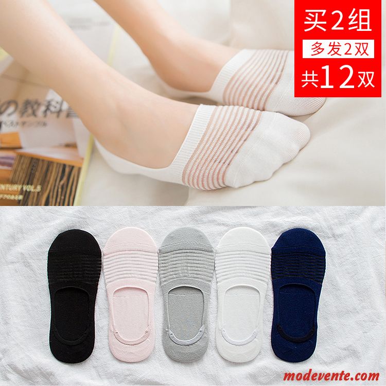 Chaussette Femme Invisible Section Mince Chaussette Basse Coupée Chaussette Courte Silicone Coton Bleu Clair