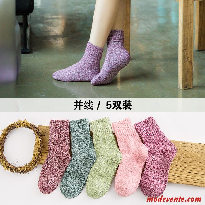 Chaussette Femme Milieu Long Stock Plus Épais De Plein Air Boite Cadeau Des Chaussettes En Laine Violet