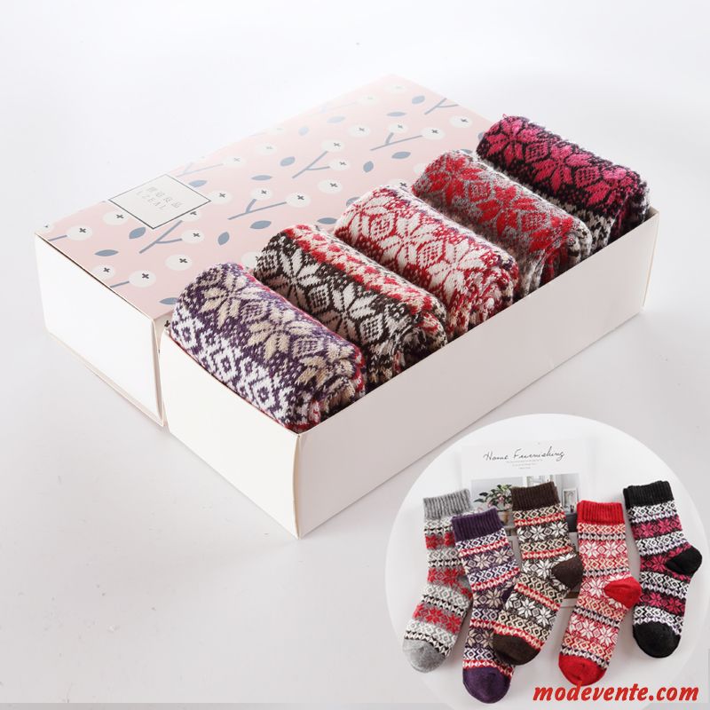 Chaussette Femme Milieu Long Stock Plus Épais De Plein Air Boite Cadeau Des Chaussettes En Laine Violet