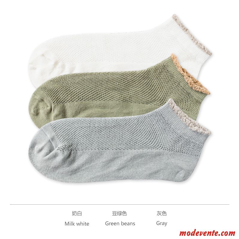 Chaussette Femme Rétro Dentelle All-match Été Chaussette Courte Chaussettes En Coton Vert Clair