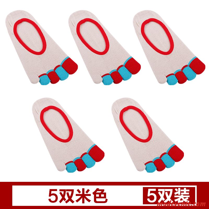 Chaussette Femme Été Coton Cinq Doigts Chaussette Basse Coupée Respirant Section Mince Rouge Clair