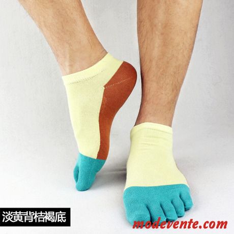 Chaussette Homme Chaussette Basse Coupée 100% Coton Doigt De Pied Cinq Doigts Confortable Haute Qualité Jaune