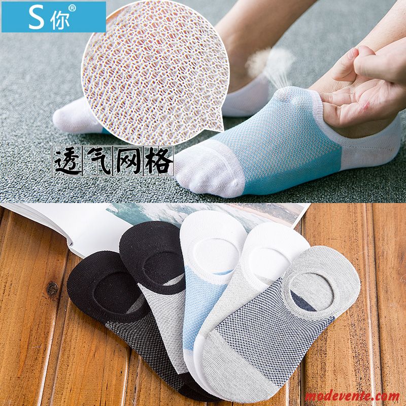 Chaussette Homme Faible Été Chaussette Basse Coupée Antidérapant Section Mince Respirant Bleu Clair