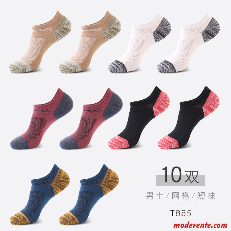 Chaussette Homme Quatre Saisons Anti-odeur Chaussettes En Coton Rayé Creux Chaussette Courte Gris