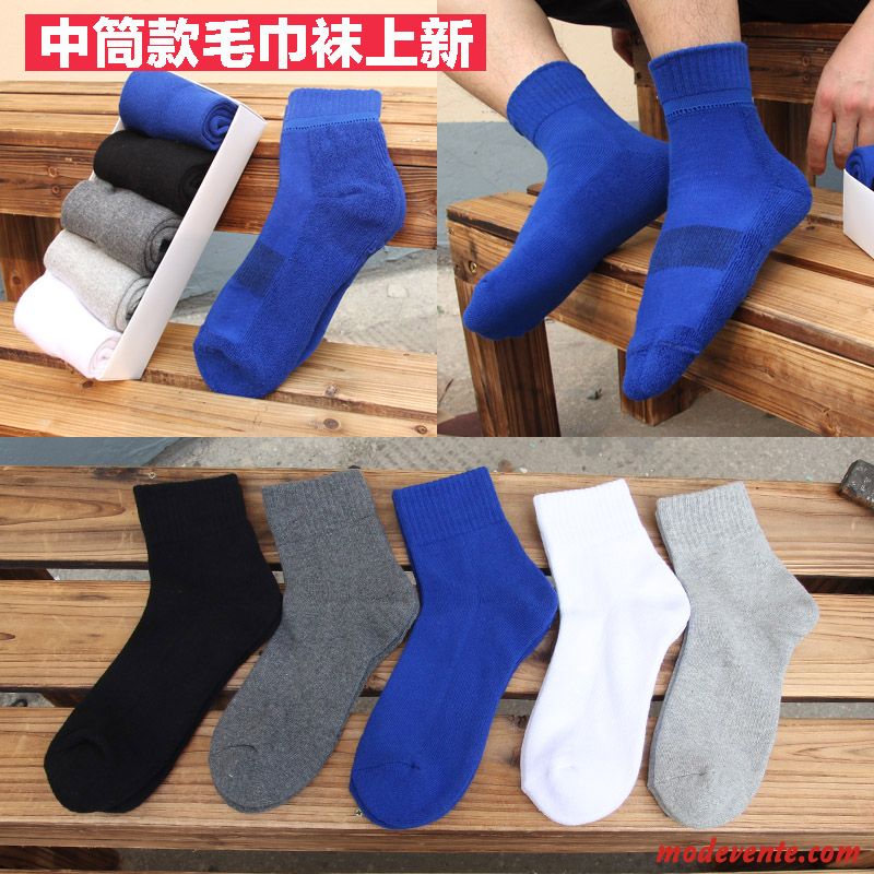 Chaussette Homme Quatre Saisons Chaussette Courte Serviette Coton Plus Épais L'automne Bleu