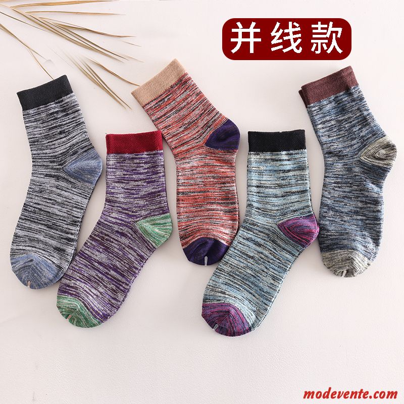 Chaussette Homme Sport Anti-odeur Respirant L'automne Milieu Chaussettes En Coton Couleurs Mixtes