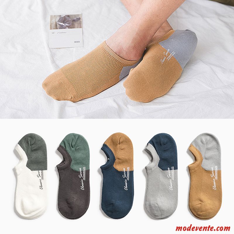 Chaussette Homme Tendance Été Chaussette Courte Rue Chaussette Basse Coupée Invisible Jaune Clair