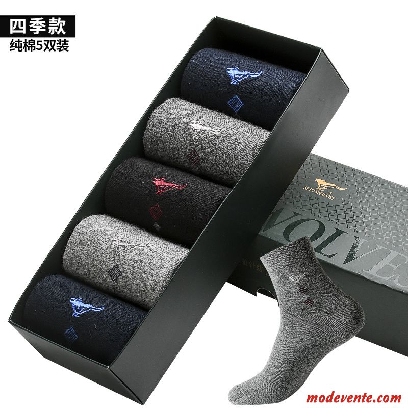 Chaussette Homme Été Milieu Chaussette Courte Anti-odeur Section Mince Coton Noir