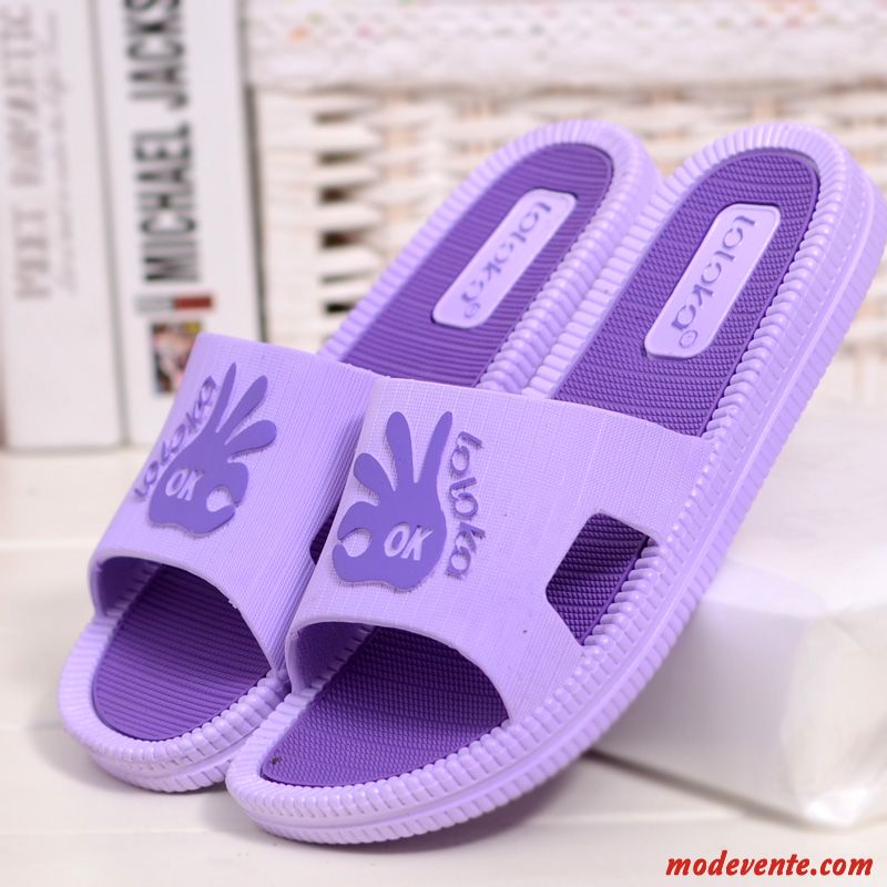 Chaussons Femme Antidérapant Salle De Bains Intérieur Été Fluide Doux Tongs Chaussons Violet