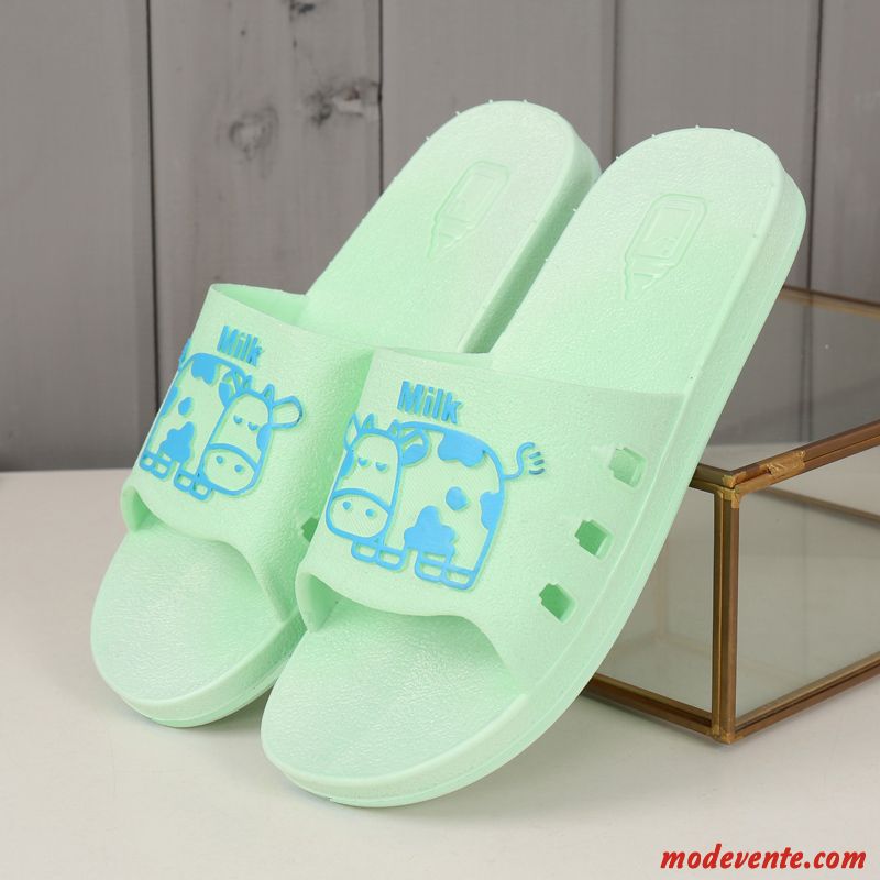 Chaussons Femme De Maison Fantaisie Tongs Chaussons Antidérapant Salle De Bains Été Vert