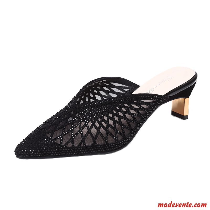 Chaussons Femme Derbies Tongs Chaussons Été Outwear Escarpins Talon Moyen Noir