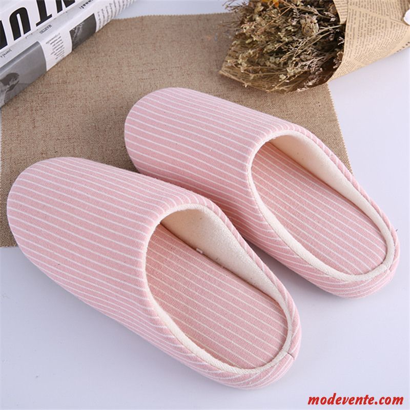 Chaussons Femme Hiver Homme Antidérapant De Maison Semelle Doux Dame Rose