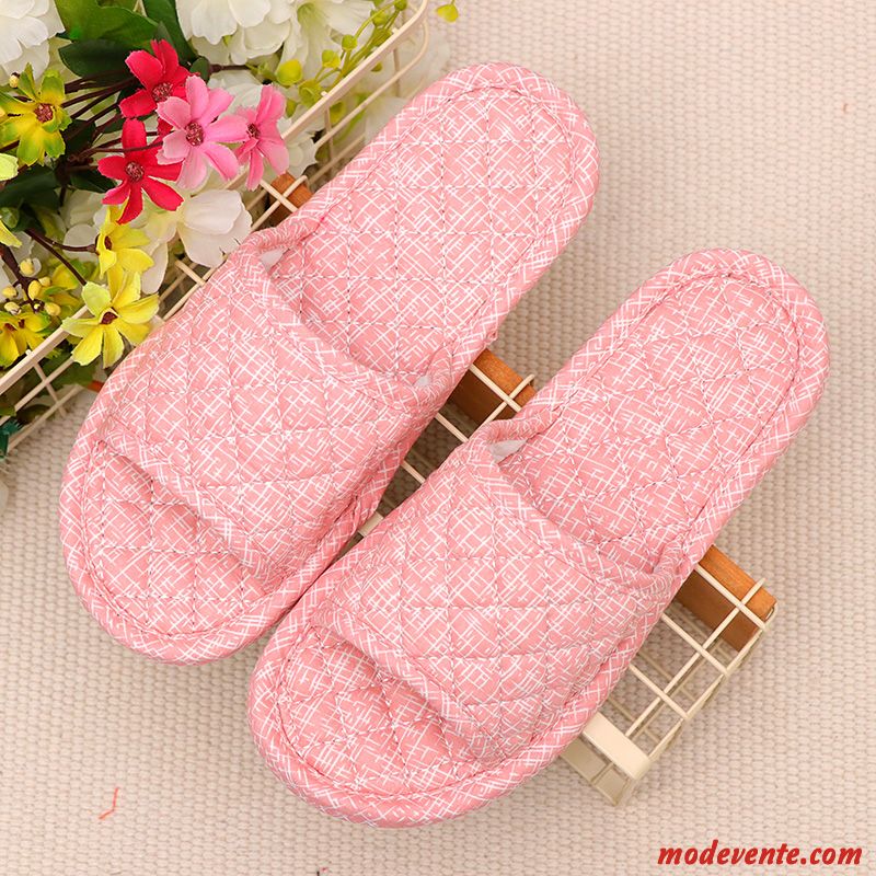 Chaussons Femme Matelassé Semelle Doux Toutes Les Saisons Été Hiver Intérieur Rouge