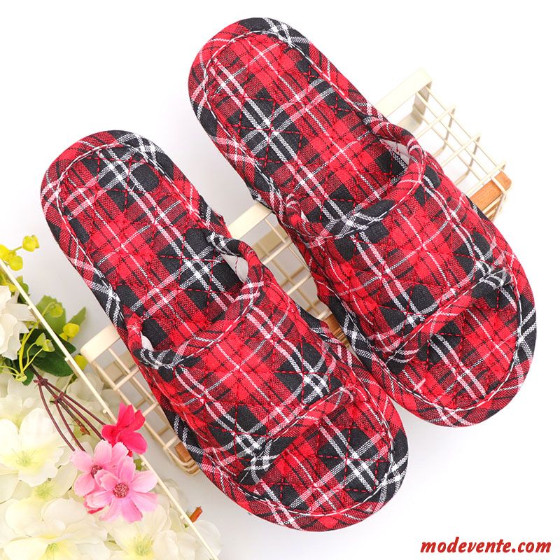 Chaussons Femme Matelassé Semelle Doux Toutes Les Saisons Été Hiver Intérieur Rouge