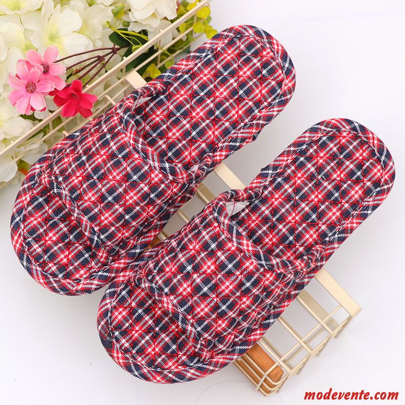 Chaussons Femme Matelassé Semelle Doux Toutes Les Saisons Été Hiver Intérieur Rouge