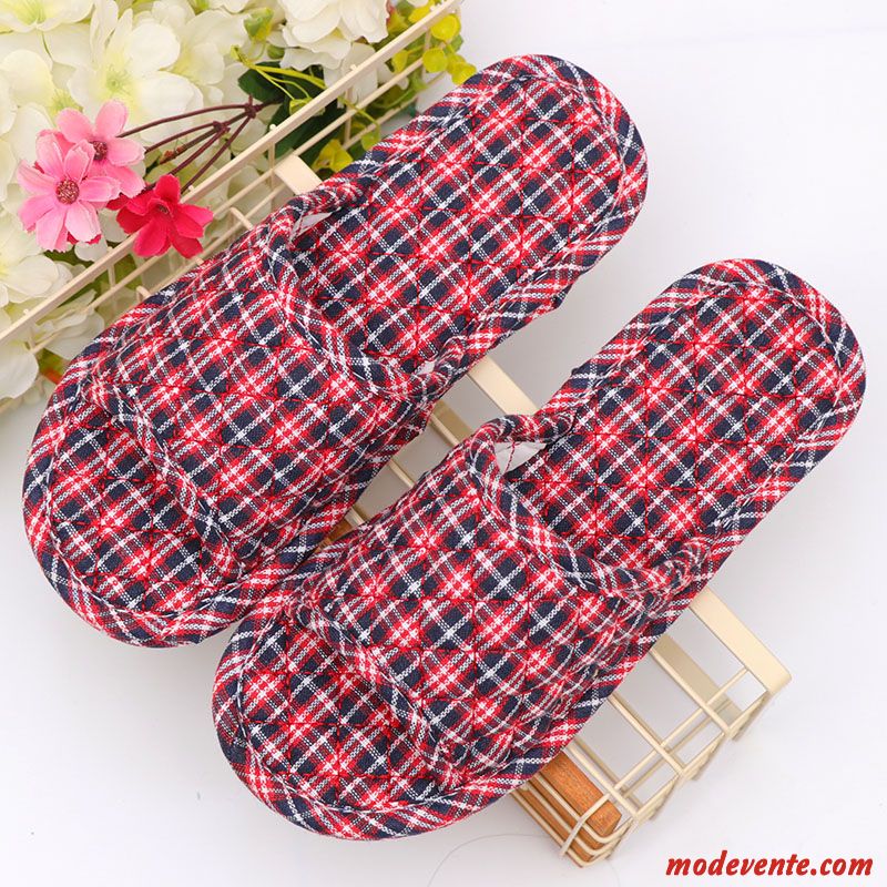 Chaussons Femme Matelassé Semelle Doux Toutes Les Saisons Été Hiver Intérieur Rouge