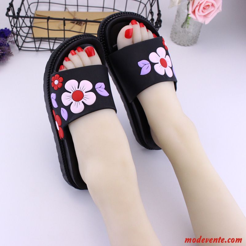 Chaussons Femme Plage Mode Tongs Chaussons De Maison Semelle Épaisse Talons Hauts Noir