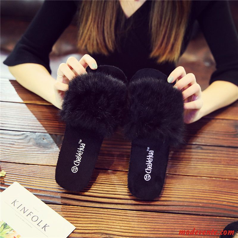 Chaussons Femme Plates Mode Hiver Tongs Chaussons Outwear L'automne Noir