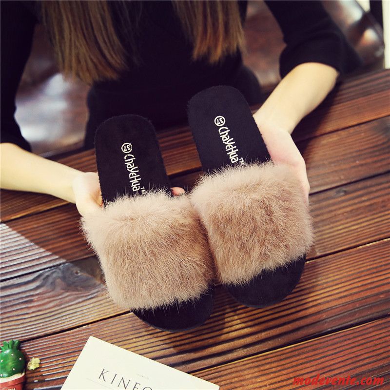 Chaussons Femme Plates Mode Hiver Tongs Chaussons Outwear L'automne Noir