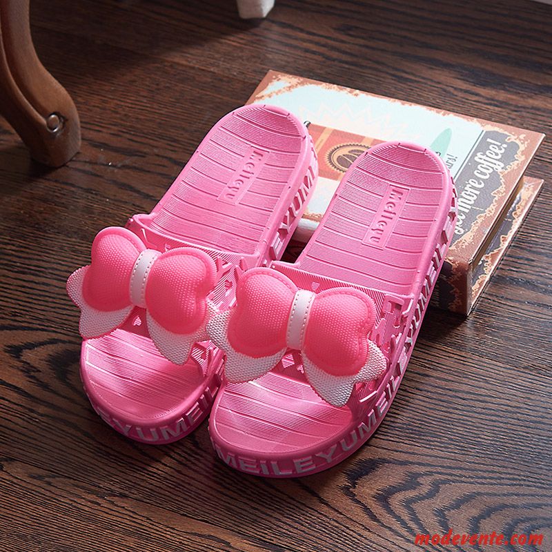 Chaussons Femme Talons Compensés De Maison Antidérapant Tongs Chaussons Semelle Épaisse Été Rose