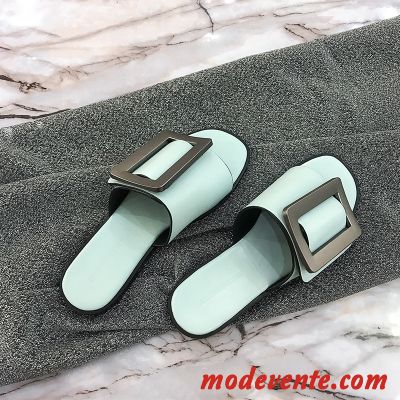 Chaussons Femme Été Outwear Cuir Véritable Ouverture Du Pied Mode Tongs Chaussons Noir