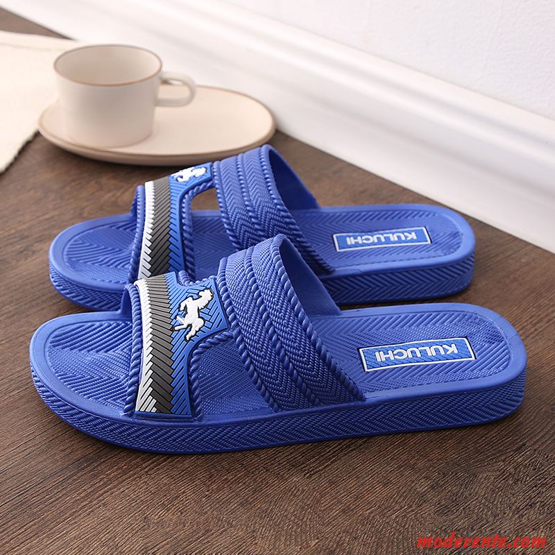 Chaussons Homme Antidérapant Semelle Doux Semelle Épaisse Tongs Chaussons Porter Intérieur Bleu Marin