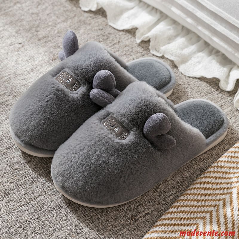 Chaussons Homme Chauds Hiver De Maison Antidérapant Intérieur Matelassé Gris