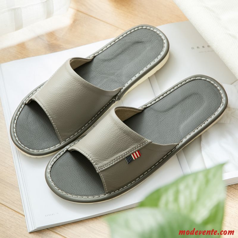 Chaussons Homme Cuir Intérieur Été Pur De Maison Femme Vert