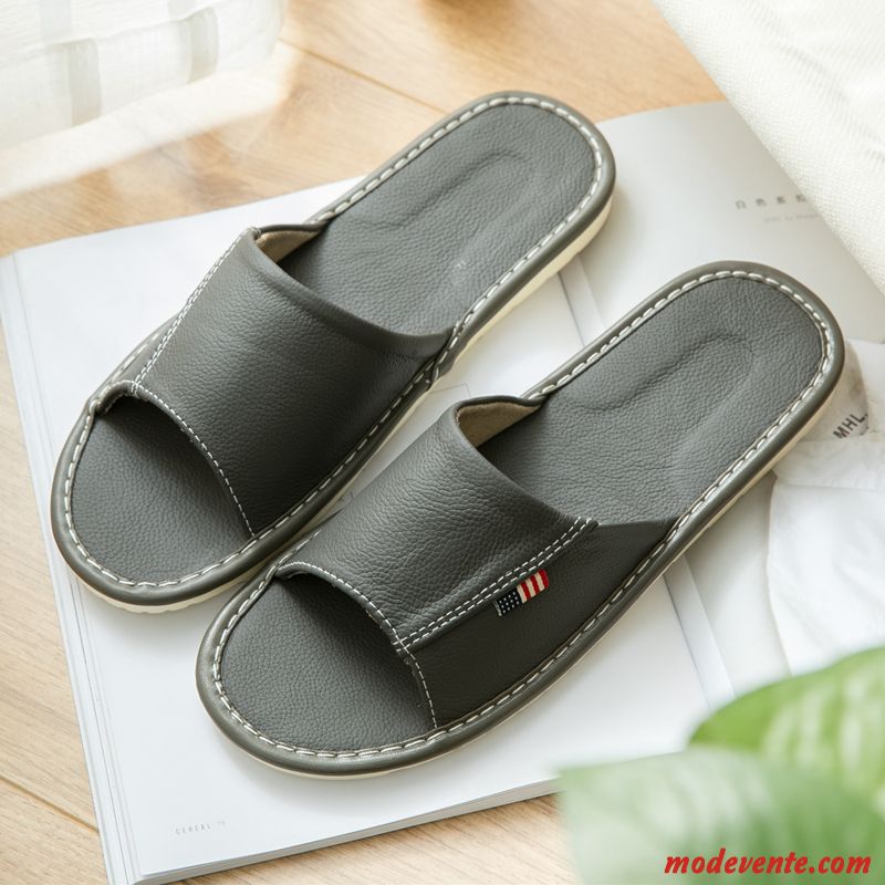 Chaussons Homme Cuir Intérieur Été Pur De Maison Femme Vert