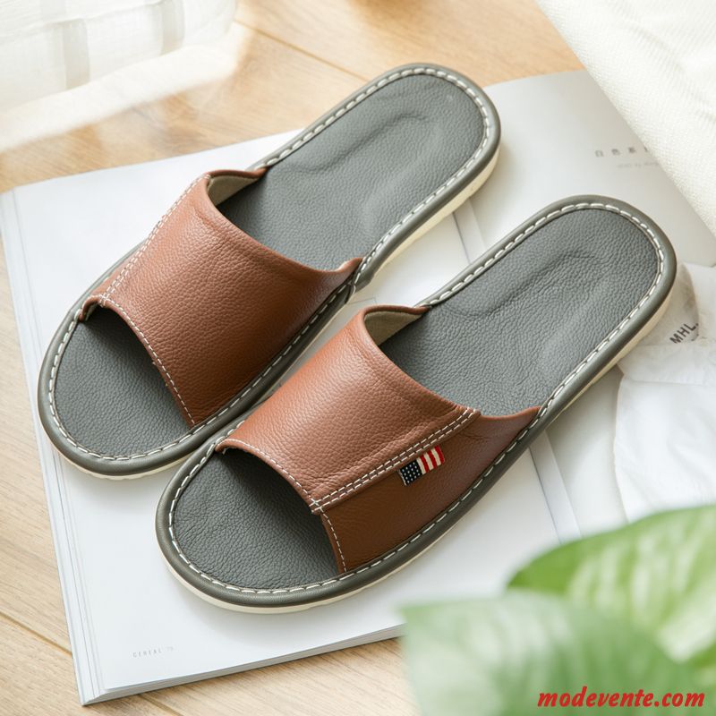 Chaussons Homme Cuir Intérieur Été Pur De Maison Femme Vert