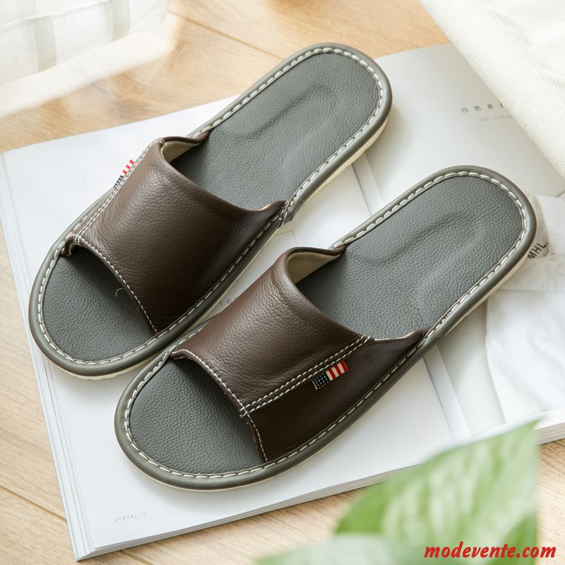 Chaussons Homme Cuir Intérieur Été Pur De Maison Femme Vert