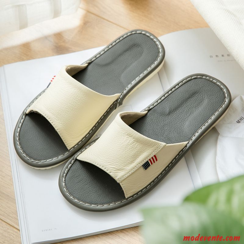 Chaussons Homme Cuir Intérieur Été Pur De Maison Femme Vert